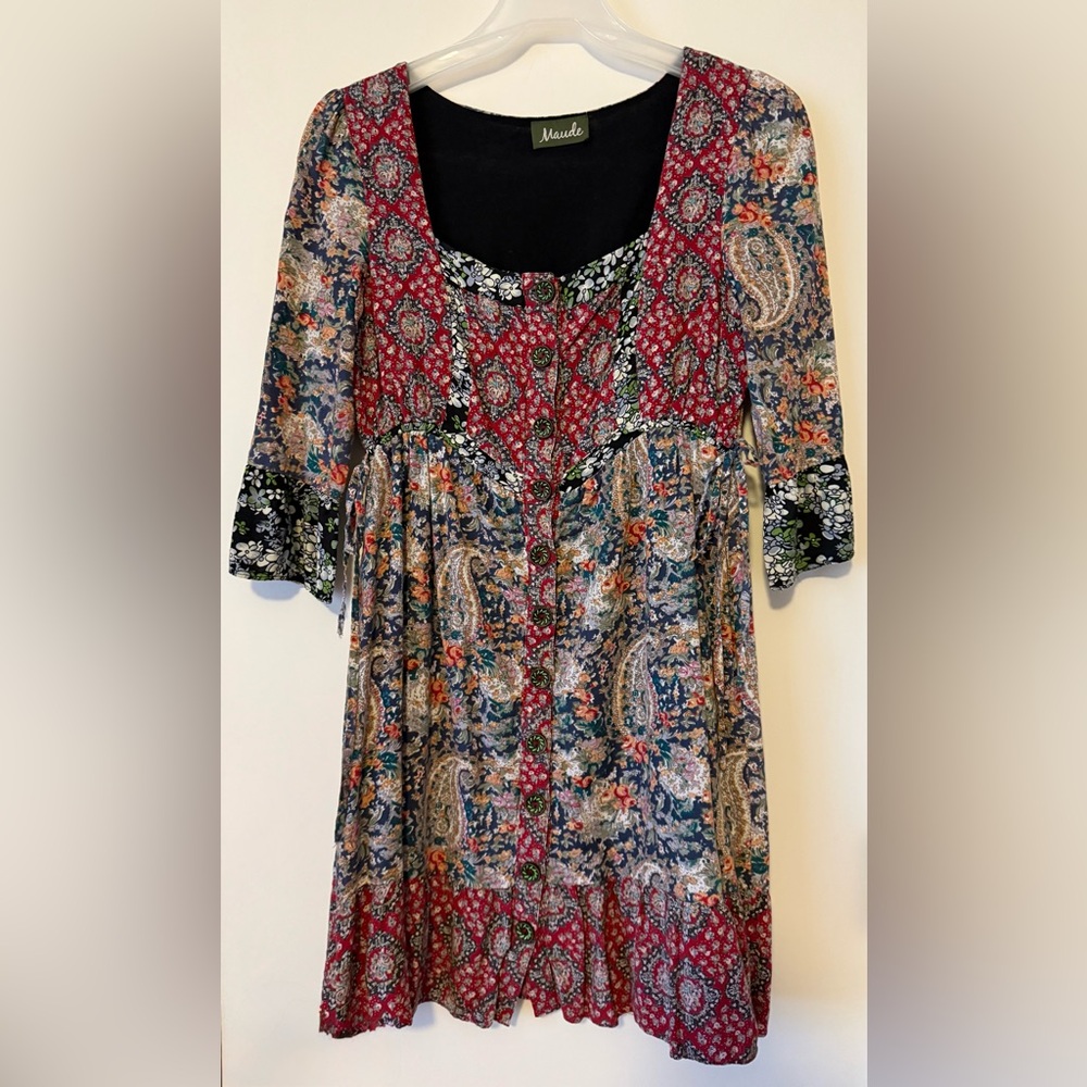 Maude mixed-print boho dress.
